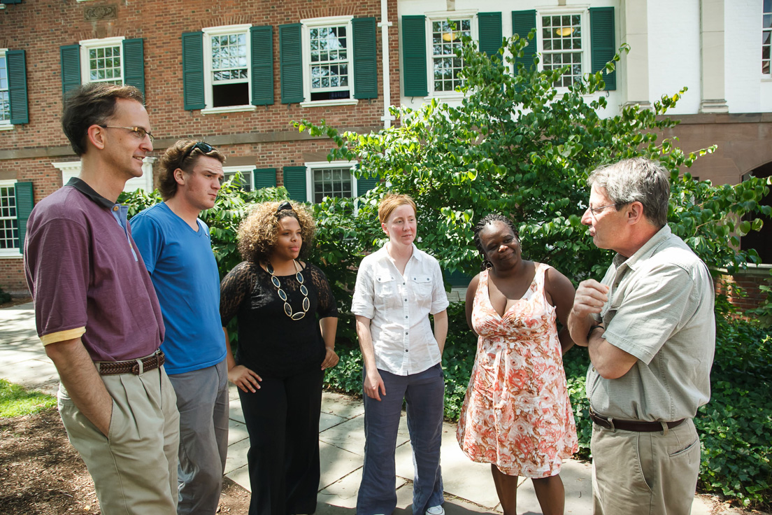 Richmond Team at the Intensive Session, July 2012. (From left to right: Timothy N. Thurber, Associate Professor of History, Virginia Commonwealth University; National Fellows Adam Canning, Joy Beatty, Georgia Karns, and Sarah Boyd; and Richard A. Fine, Professor of English, Virginia Commonwealth University.)