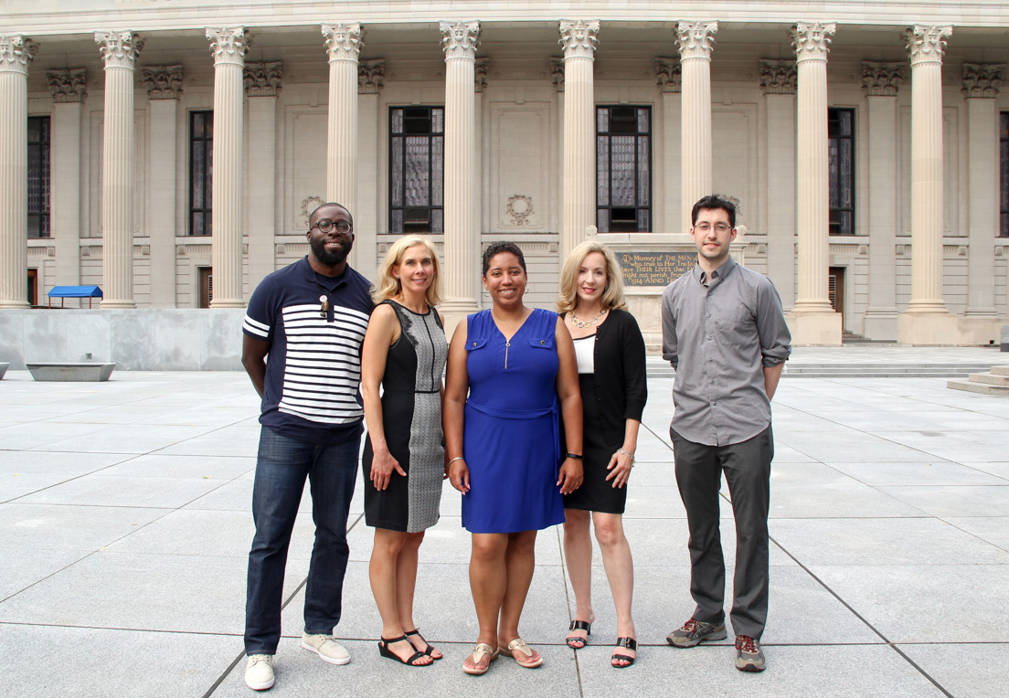 District of Columbia Team at the Intensive Session, July 2017. (From left to right: National Fellow Kwame Adu-Wusu; Cynthia DeBoy, Associate Professor of Biology, Trinity Washington University; Stacey-Ann Baugh, Associate Professor of Psychology, Trinity Washington University; National Fellows Donna Bonavia, and Zachary Meyers.)