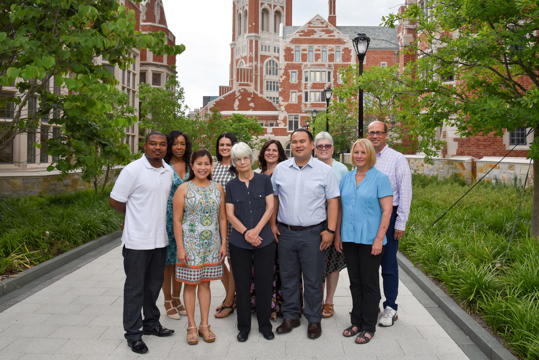 San José and Bay Area Team at the Intensive Session, July 2016. (From left to right: National Fellows Pierre Clark, Charlotte Perry, Sheila Lacanaria, Sara Mingione; Ellen Metzger, Professor of Science Education, San José State University; National Fellows Jennifer Vermillion, Lawrence Yee, Patricia Robin Moncrief; Elaine Collins, Associate Dean of the College of Science, San José State University; National Fellow Mark Hartung.)