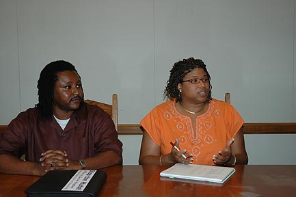 Atlanta Team meeting at the Intensive Session, July 2005. (Left to right: National Fellows Marty L. Cummings and Susan Hillary Greene.)