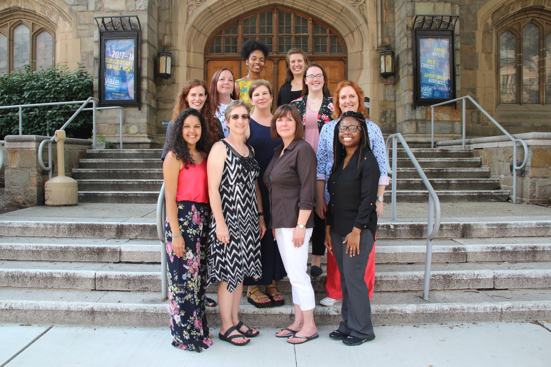 Tulsa Team at the Intensive Session, July 2017. (Top row from left to right: National Fellows Robin Harris and Marissa E. King. Middle row from left to right: National Fellows Tara Waugh, Annie McGill, Krista B. Waldron, Jessica R. Johnson, and Lynette Shouse. Front row from left to right: National Fellows Xiomara M. Pacheco, Arcadia A. Teel, Jo Flory, and Patrice Henry.)