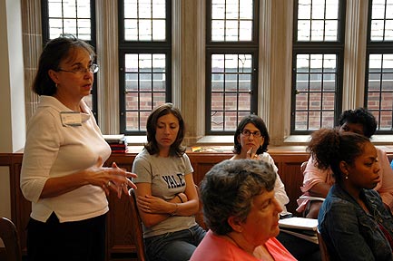Plenary Session on Teacher Leadership of the Intensive Session, July 2005. (Standing: National Fellow Kinta C. Flemming, Jacksonville.)