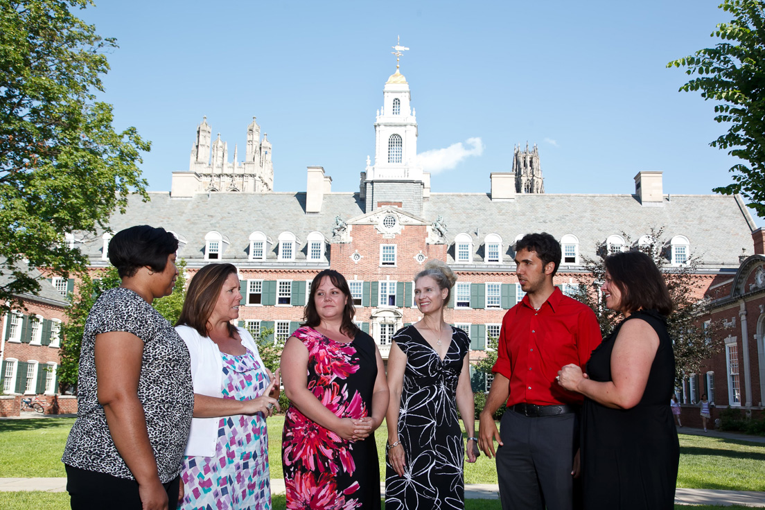 New Castle County Team at the Intensive Session, July 2011. (Left to
right: National Fellows Kishayla T. Payne-Miller, Kathleen G. Gormley,
Lori Wiley, Nancy Ventresca, Michael Husni, and Barbara A. Prillaman.)