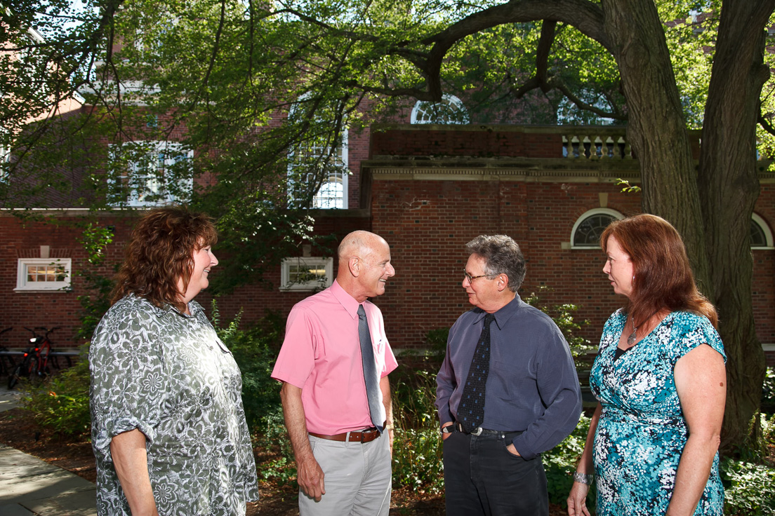 New Castle County Team at the Intensive Session, July 2011. (Left to right:
National Fellow Gretchen Wolfe; Raymond F. Theilacker, Director, Delaware
Teachers Institute in New Castle County; Leslie Reidel, Professor of Theatre,
University of Delaware; and National Fellow Ellen Shackelford.)