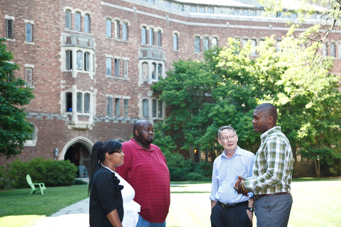 Richmond Team at the Intensive Session, July 2011. (Left to right:
National Fellows Amanda Davis-Holloway and Rodney Robinson;
Richard Fine, Professor of English, Virginia Commonwealth
University; and National Fellow Shamsu Abdul-Aziz.)