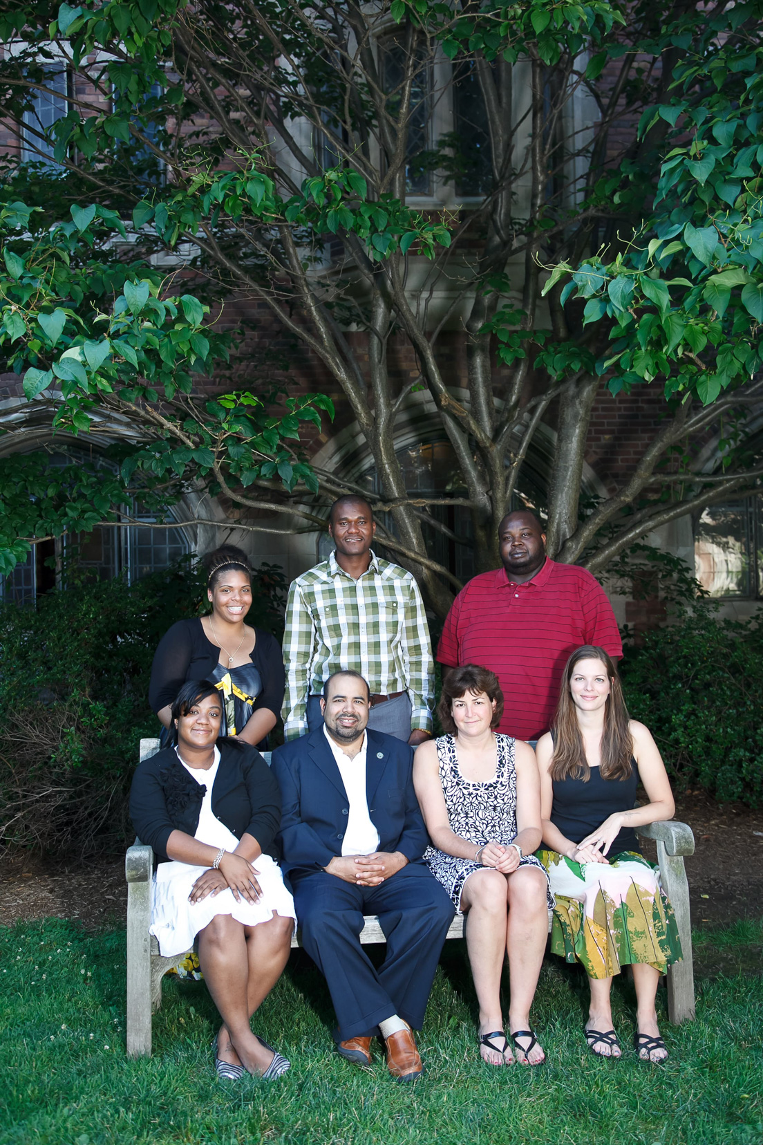 Richmond Team at the Intensive Session, July 2011. (Standing,
left to right: National Fellows Joy Beatty, Shamsu Abdul-Aziz,
Rodney Robinson; and Richard Fine, Professor of English,
Virginia Commonwealth University. Seated, left to right: National
Fellows Amanda Davis-Holloway, Rajendra K. Jaini, Valerie J.
Schwarz, and Sarah H. Kiesler.)