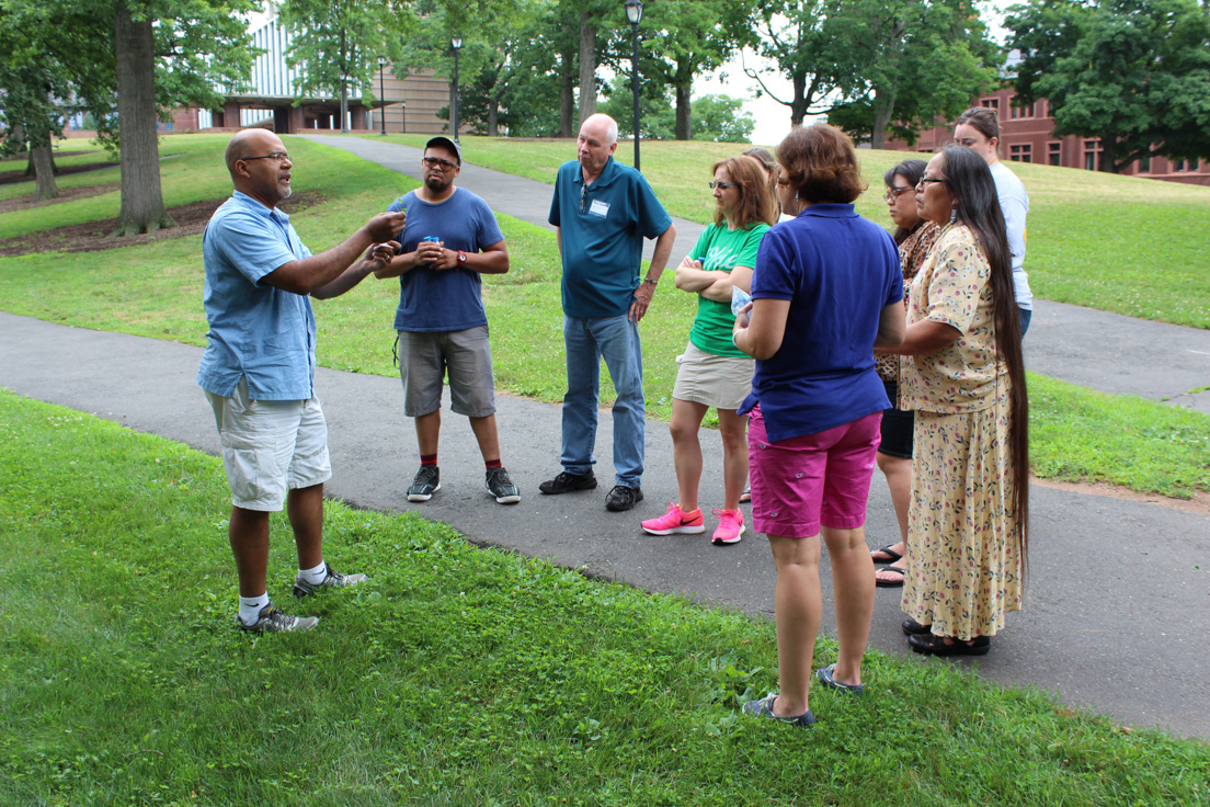 The national seminar on "Microbes Rule!" July 2014. (From left to right: Seminar leader Paul E. Turner; National Fellows Troy Holiday, Philadelphia; Phil Carver, Charlotte; Arcadia A. Sloan, Tulsa; Vanessa Vitug, San José; Jolene R. Smith, Diné Nation; and Maria Orton, Pittsburgh.)