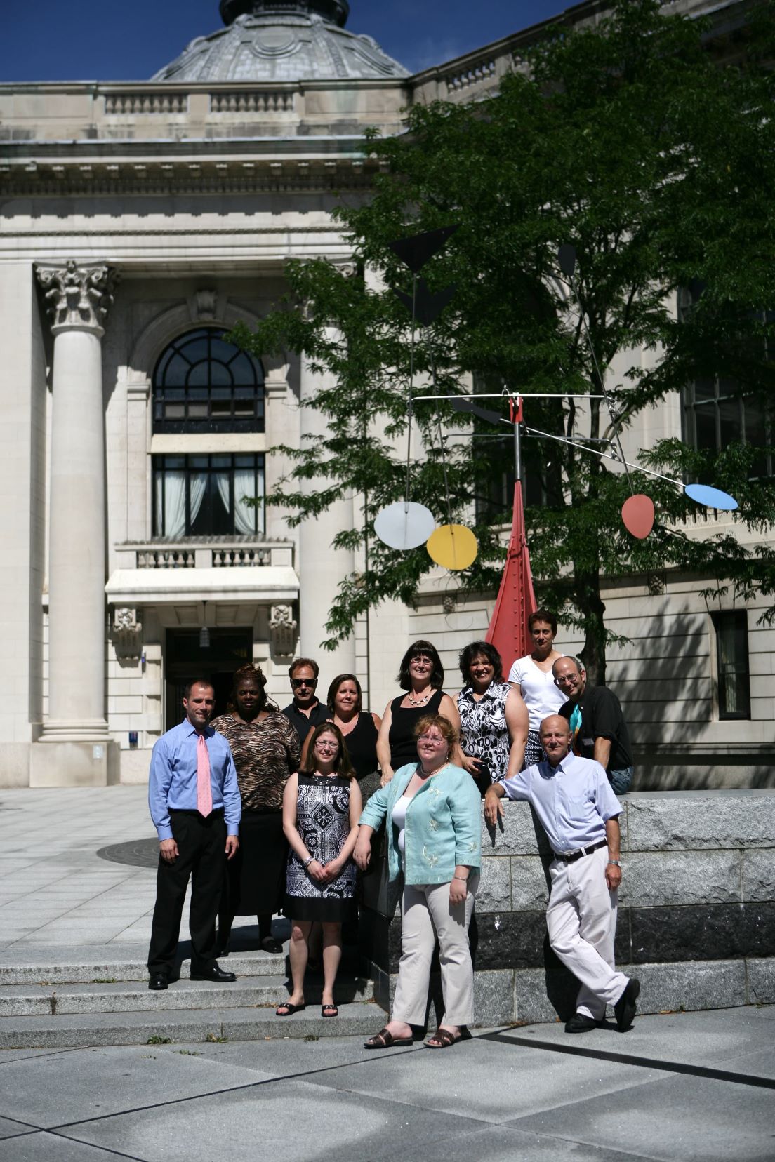 New Castle County Team at the Intensive Session, July 2008. (Left to right: National Fellows Brian Patrick Bell and Christine Shaub; Barry Joyce, Associate Professor of History, University of Delaware; National Fellows Lori Paderewski, Kathleen Geri Gormley, Karen Yarnall, Victoria Lyn Deschere, Barbara Ann Prillaman, Nancy Rudolph, and Raymond F. Theilacker; and Alan Fox, Associate Professor of Philosophy, University of Delaware.)