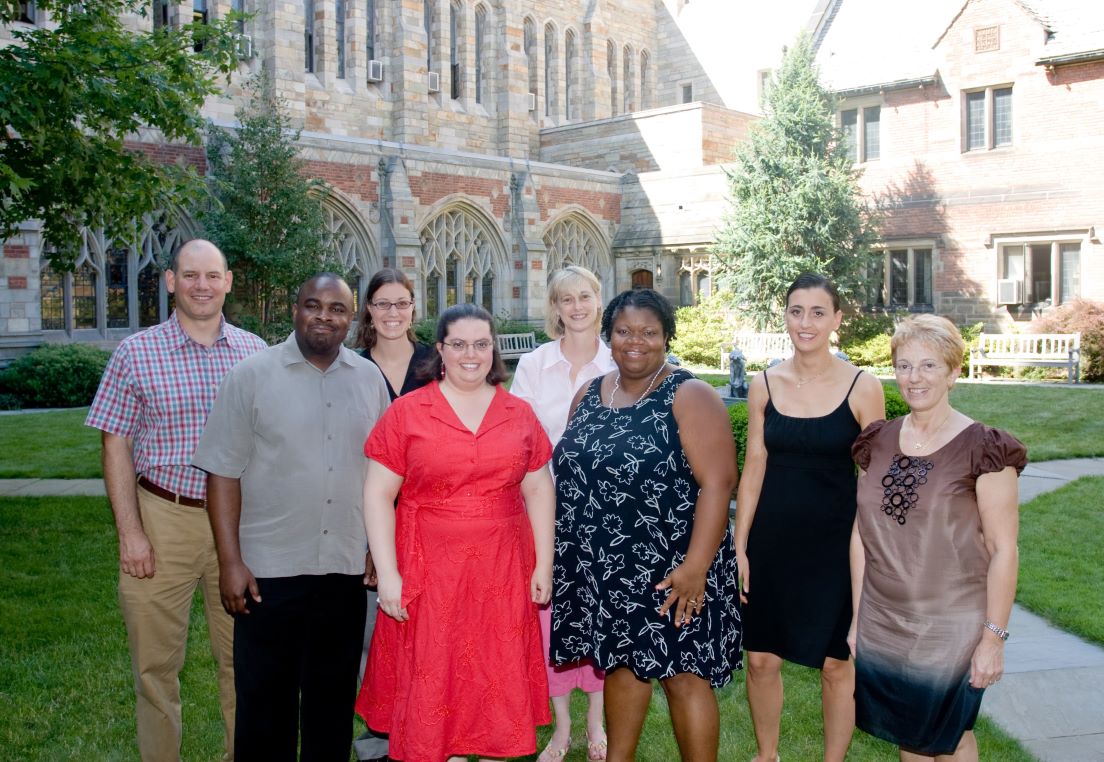 New Haven Team at the Intensive Session, July 2008. (Left to right: National Fellows Ralph E. Russo, Huwerl Thornton, Sara E. Thomas, Jennifer B. Esty, and Carol P. Boynton; Zania Collier, History Teacher, New Haven Public Schools; National Fellows Maria Cardalliaguet G?mez-M?laga and Marialuisa Sapienza.)