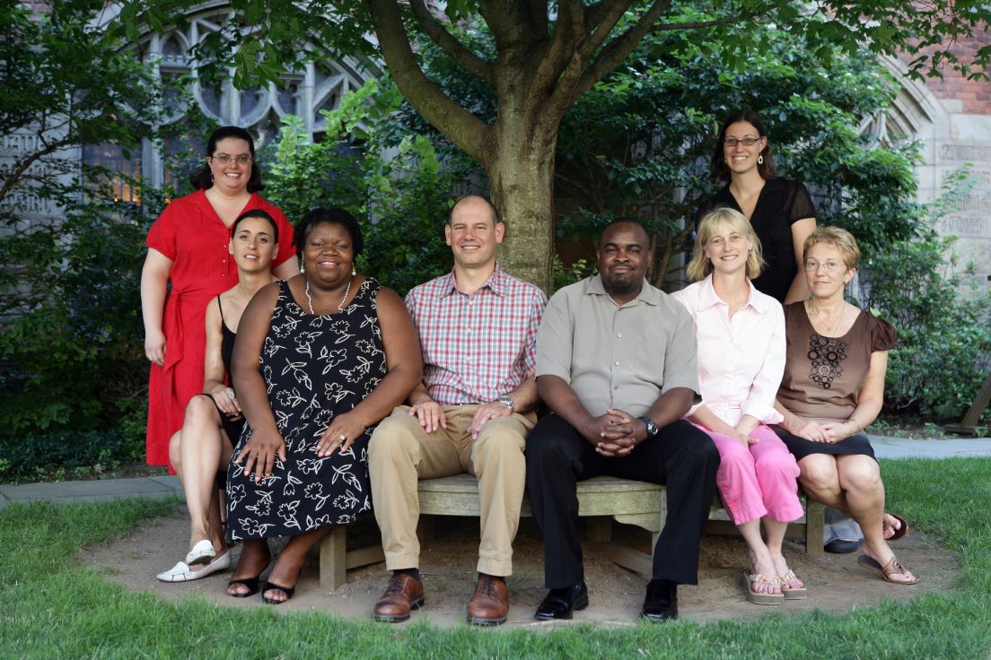 New Haven Team at the Intensive Session, July 2008. (Left to right: National Fellows Jennifer B. Esty and Maria Cardalliaguet G?mez-M?laga; Zania Collier, History Teacher, New Haven Public Schools; National Fellows Ralph E. Russo, Huwerl Thornton, Carol P. Boynton, Sara E. Thomas, and Marialuisa Sapienza.) 