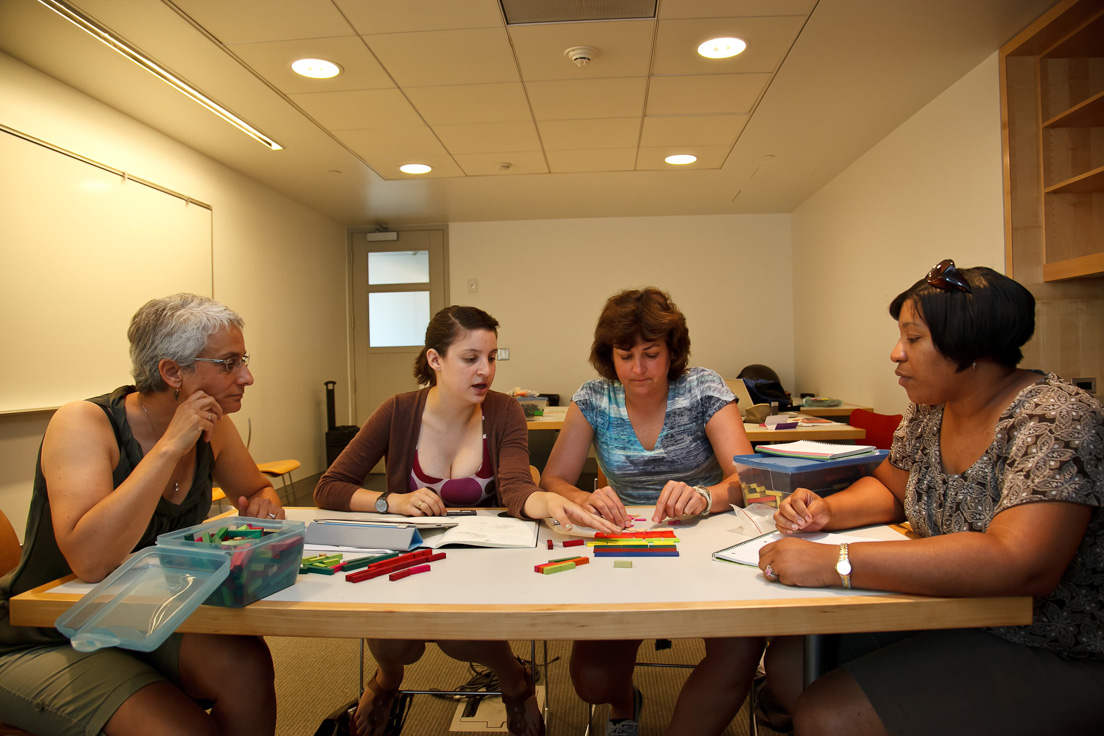 The national seminar on "Great Ideas of Primary Mathematics," July 2011.
(Left to right: National Fellows Nancy Rudolph, New Castle County; Sarah
R. Kingon, San Mateo County; Valerie J. Schwarz, Richmond; and
Kishayla T. Payne-Miller, New Castle County.)