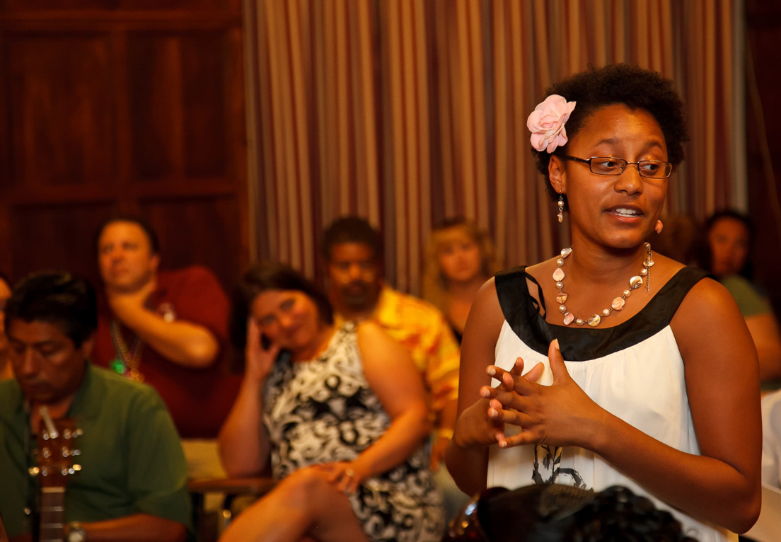 Town Hall Meeting on Developing and Sustaining a Teachers
Institute at the Intensive Session, July 2011. (Standing: Deanna
Boyd, DeKalb County.)