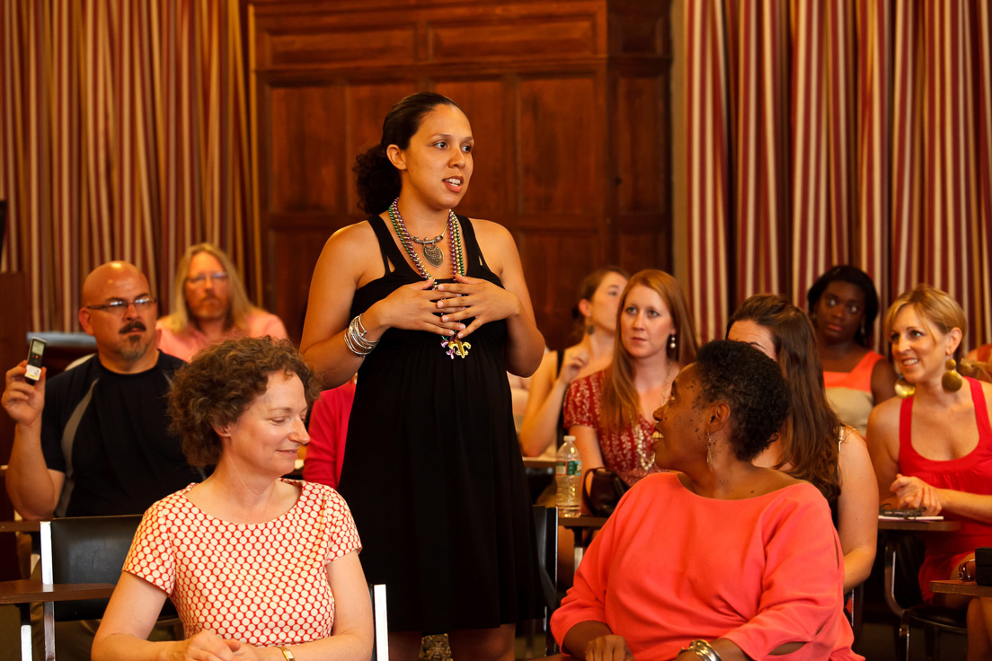 Town Hall Meeting on Developing and Sustaining a Teachers Institute
at the Intensive Session, July 2011. (Standing: National Fellow Mika
M. Cade, Emery Unified.)