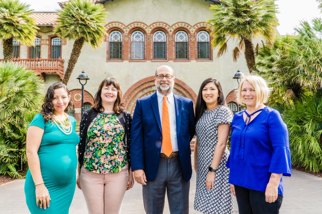 San José Team in San José, California, August 2021. (From left to right: National Fellows Alca Usan, Michelle Melby, Mark Hartung, and Eun Jung Kim; and Elaine D. Collins, Professor of Biochemistry, San José State University.)