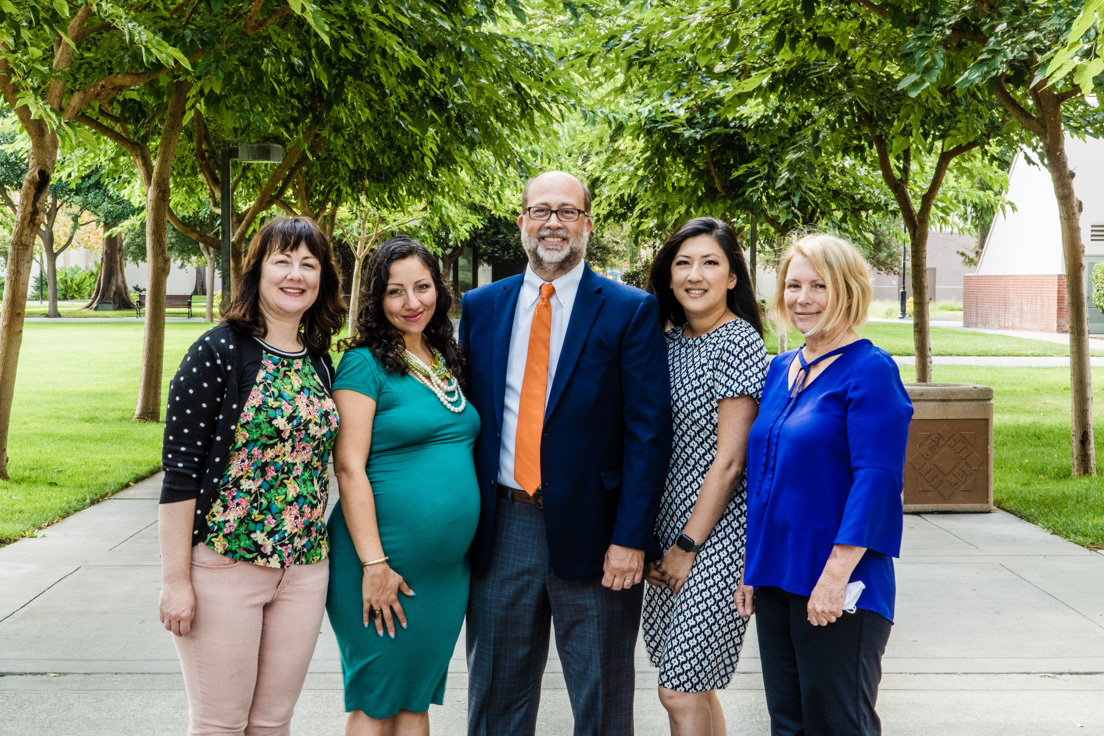 San José Team in San José, California, August 2021. (From left to right: National Fellows Michelle Melby, Alca Usan, Mark Hartung, and Eun Jung Kim; and Elaine D. Collins, Professor of Biochemistry, San José State University.)