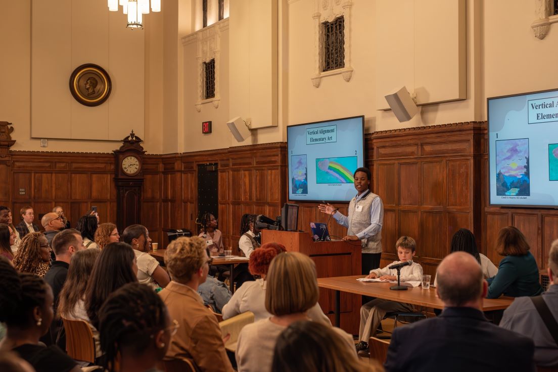 Gregory Williams, a tenth-grade student from Texas, presents his work from a curriculum unit developed in a national seminar by National Fellow Willie Keener, Jr.