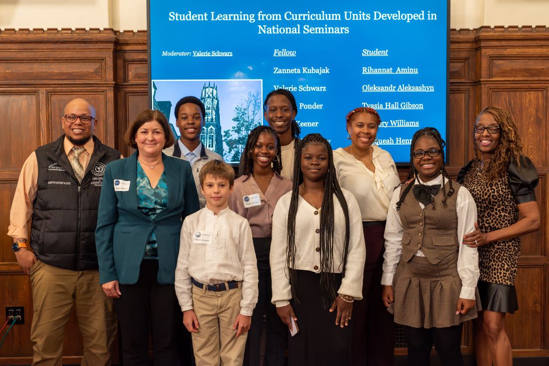 National Fellows and their students who presented their work at our 2024 Annual Conference. (From left to right: National Fellows Willie Keener, Jr. and Valerie J. Schwarz, Gregory Williams, Oleksandr Aleksashyn, Shaqueah Henry, National Fellow Tyriese J. Holloway, Rihannat Aminu, National Fellow Zanneta Kubajak, Tyasia Hall, and National Fellow Sharon Ponder Ballard).