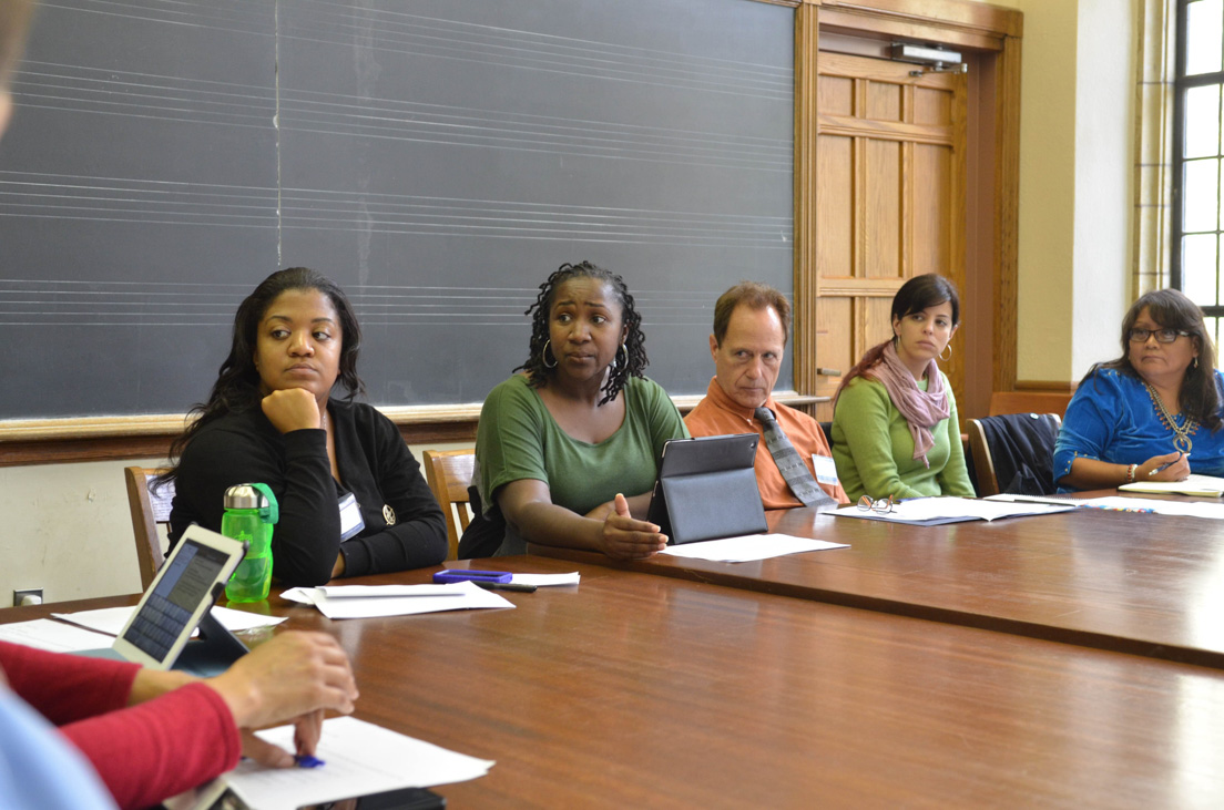 Break-out Session at the Annual Conference, October 2012. (Left to right: National Fellows Amanda Davis-Holloway, Richmond, and Tracy Lewis, Emery Unified; Barry Joyce, Associate Professor of History, University of Delaware; and National Fellows Sara Stillman, Emery Unified, and Marilyn Dempsey, Din? Nation.)