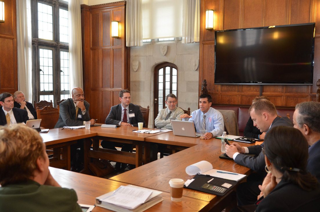 The School Officials Caucus discussed Challenges in Implementing New Academic Standards and Systems of Teacher Evaluation and Student National Assessment at the Annual Conference, October 2012. (From left to right: Rogers M. Smith, Professor of Political Science, University of Pennsylvania; James R. Vivian, Director of the Yale National Initiative; Thomas H. Beatty, Executive Director of Secondary Education, Richmond Public Schools; Scott Gartlan, Director, Charlotte Teachers Institute; Richard A. Fine, Professor of English, Virginia Commonwealth University; Joseph M. Jones, Principal, Delcastle Technical High School; Matthew Burrows, Superintendent, Appoquinimink School District; and Alan J. Lee, Director, Teachers Institute of Philadelphia.)