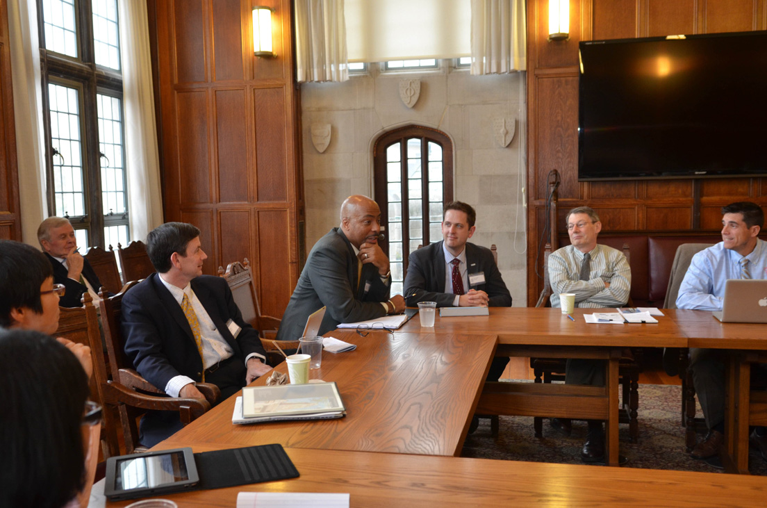 The School Officials Caucus discussed Challenges in Implementing New Academic Standards and Systems of Teacher Evaluation and Student National Assessment at the Annual Conference, October 2012. (From left to right: Christina H. Efird, Director of Teacher Professional Development, Charlotte-Mecklenburg Schools; James R. Vivian, Director of the Yale National Initiative; Rogers M. Smith, Professor of Political Science, University of Pennsylvania; Thomas H. Beatty, Executive Director of Secondary Education, Richmond Public Schools; Scott Gartlan, Director, Charlotte Teachers Institute; Richard A. Fine, Professor of English, Virginia Commonwealth University; and Joseph M. Jones, Principal, Delcastle Technical High School.)