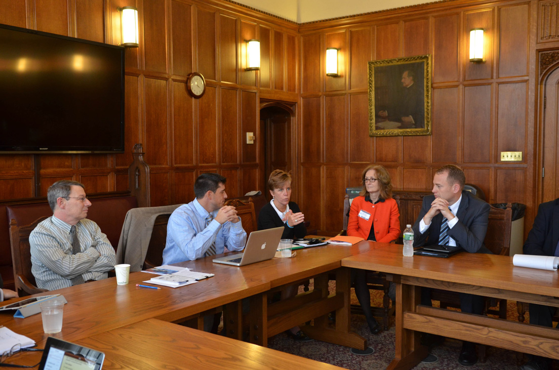 The School Officials Caucus discussed Challenges in Implementing New Academic Standards and Systems of Teacher Evaluation and Student National Assessment at the Annual Conference, October 2012. (From left to right: A. Fine, Professor of English, Virginia Commonwealth University; Joseph M. Jones, Principal, Delcastle Technical High School; Dorothy A. Linn, Superintendent, Colonial School District; and Matthew Burrows, Superintendent, Appoquinimink School District.)