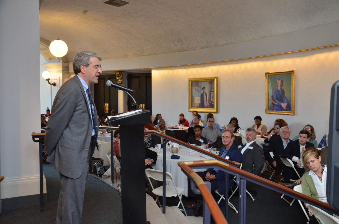 Welcoming remarks at the Annual Conference, October 2012. (Standing: Peter Salovey, President-Elect, Yale University.)