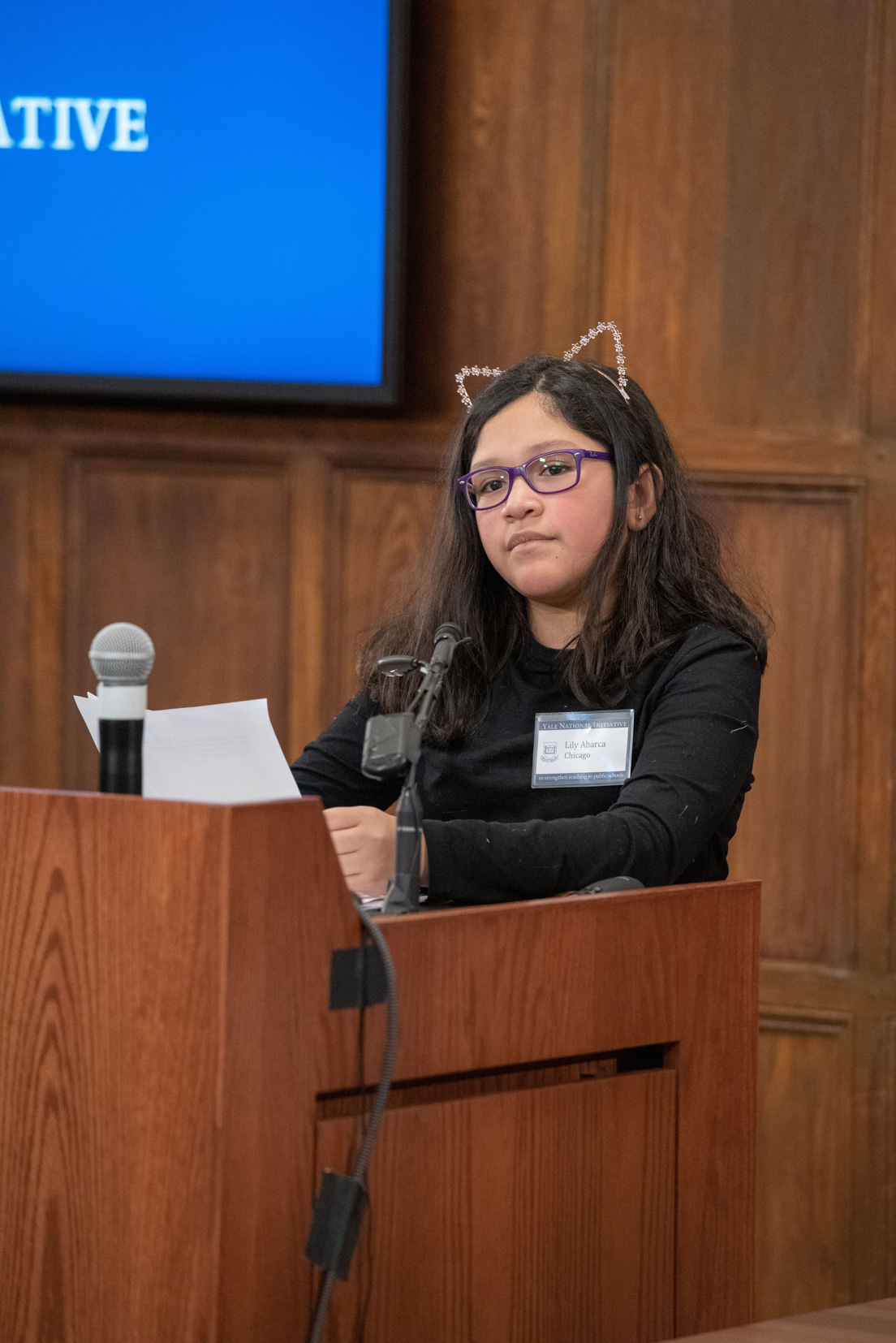 Lily Abarca, a student in Chicago Public Schools, presents her work from a curriculum unit developed in a national seminar by National Fellow Brandon Barr.