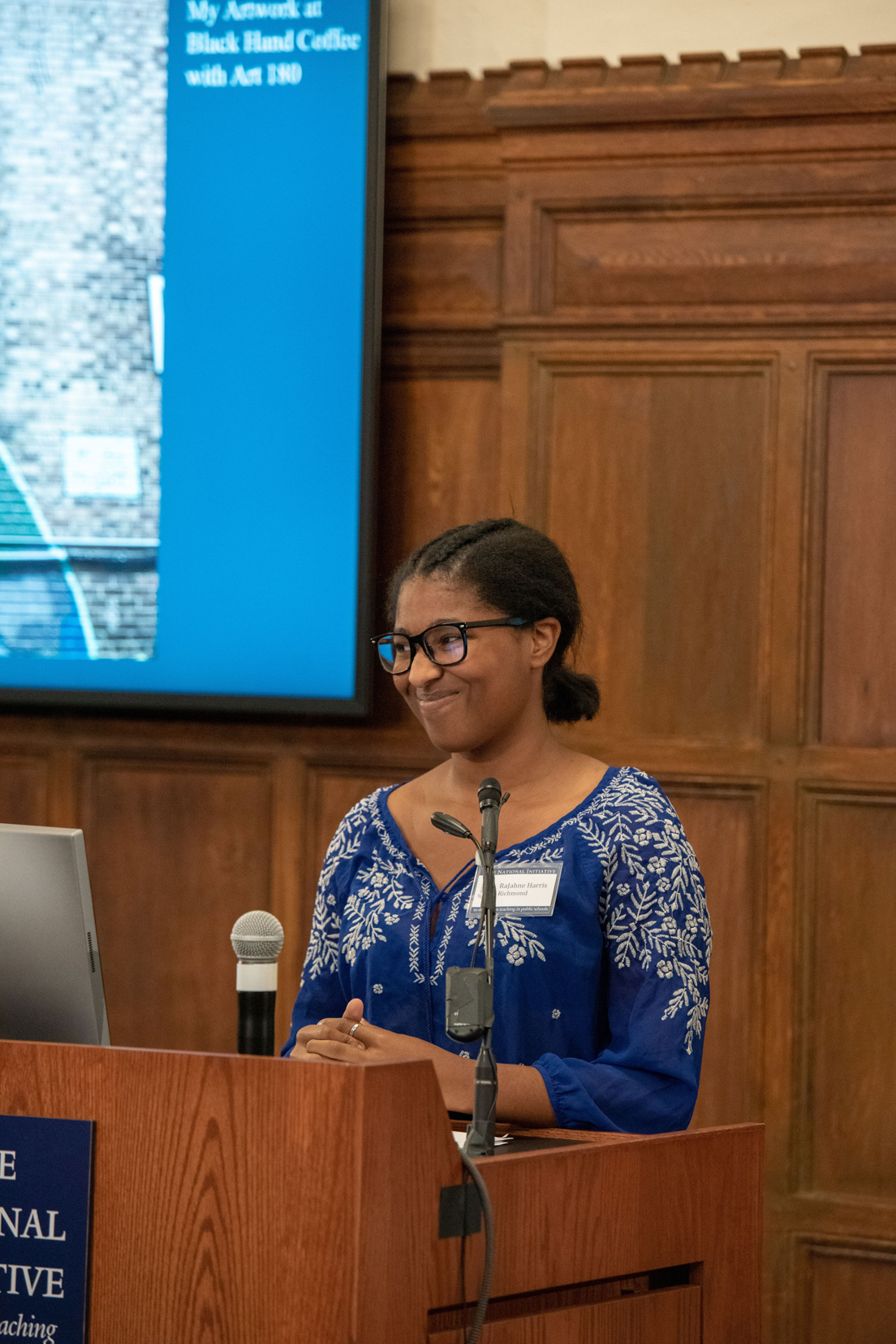 Amazin Bullock, a student in Richmond Public Schools, presents her work from a curriculum unit developed in a national seminar by National Fellow Jeanne Callahan.