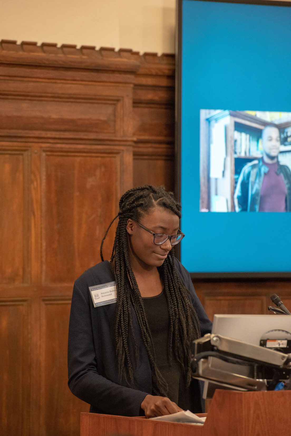 RaJahne Harris, a student in Richmond Public Schools, presents her work from a curriculum unit developed in a national seminar by National Fellow Jeanne Callahan. 