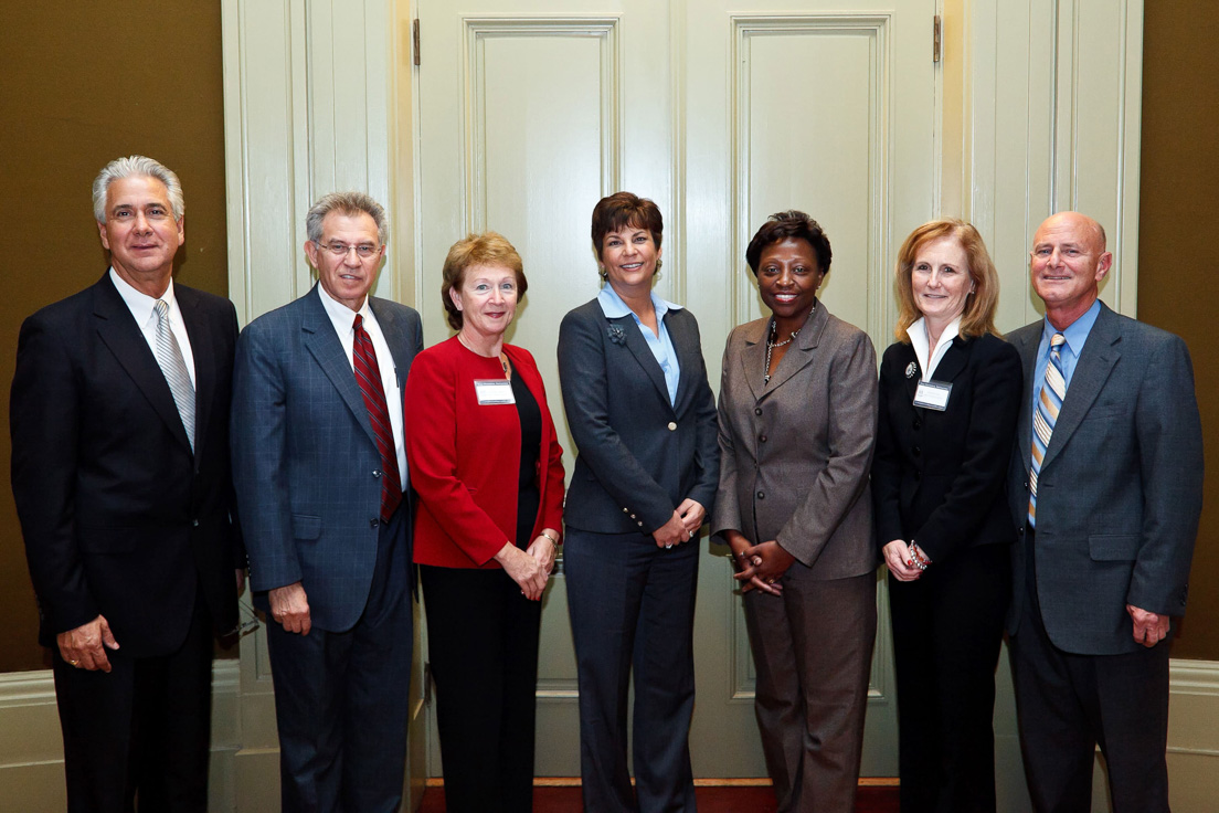 Delaware school officials at the Annual Conference, October 2010. (Left to right: Tony J. Marchio, Superintendent, Appoquinimink School District; Steven H. Godowsky, Superintendent, New Castle County Vocational-Technical School District; Eleanor S. Ludwigsen, Director of School Improvement Services, Christina School District; Christine Smith, Manager of Professional Development, Red Clay Consolidated School District; Lillian M. Lowery, Secretary of Education, Delaware Department of Education; Dorothy A. Linn, Superintendent, Colonial School District; and Raymond F. Theilacker, Director, Delaware Teachers Institute in New Castle County.)