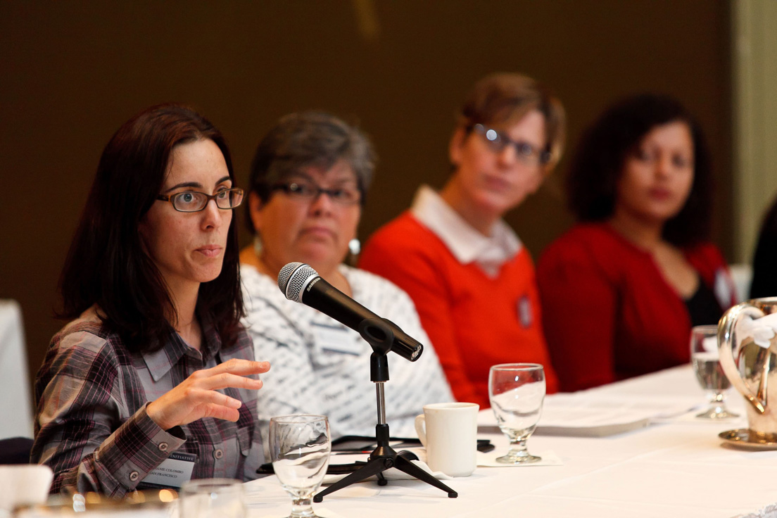 Opening Session at the Annual Conference, October 2010. (From left to right: National Fellows Stephanie A. Colombo, San Mateo County; Deborah M. Fetzer, New Castle County; Molly Myers, Chicago; and Anjali R. Kamat, Emery Unified.)