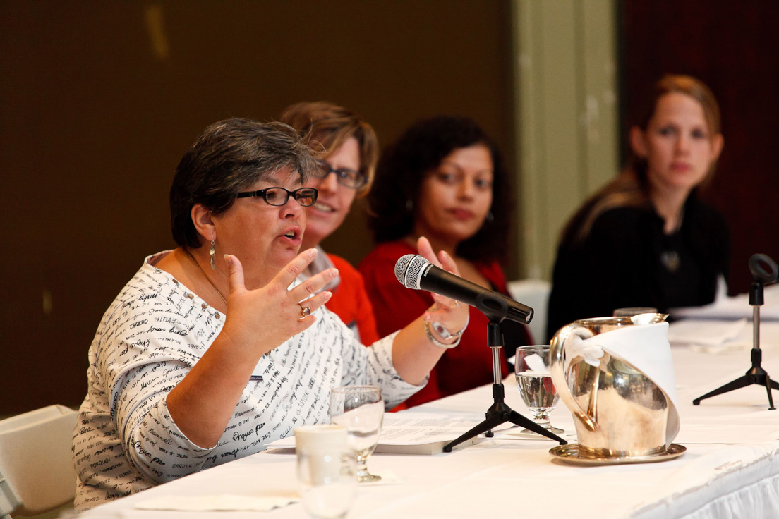 Opening Session at the Annual Conference, October 2010. (From left to right: National Fellows Deborah M. Fetzer, New Castle County; Molly Myers, Chicago; Anjali R. Kamat, Emery Unified; and Katherine G. Radcliff, Charlotte.)