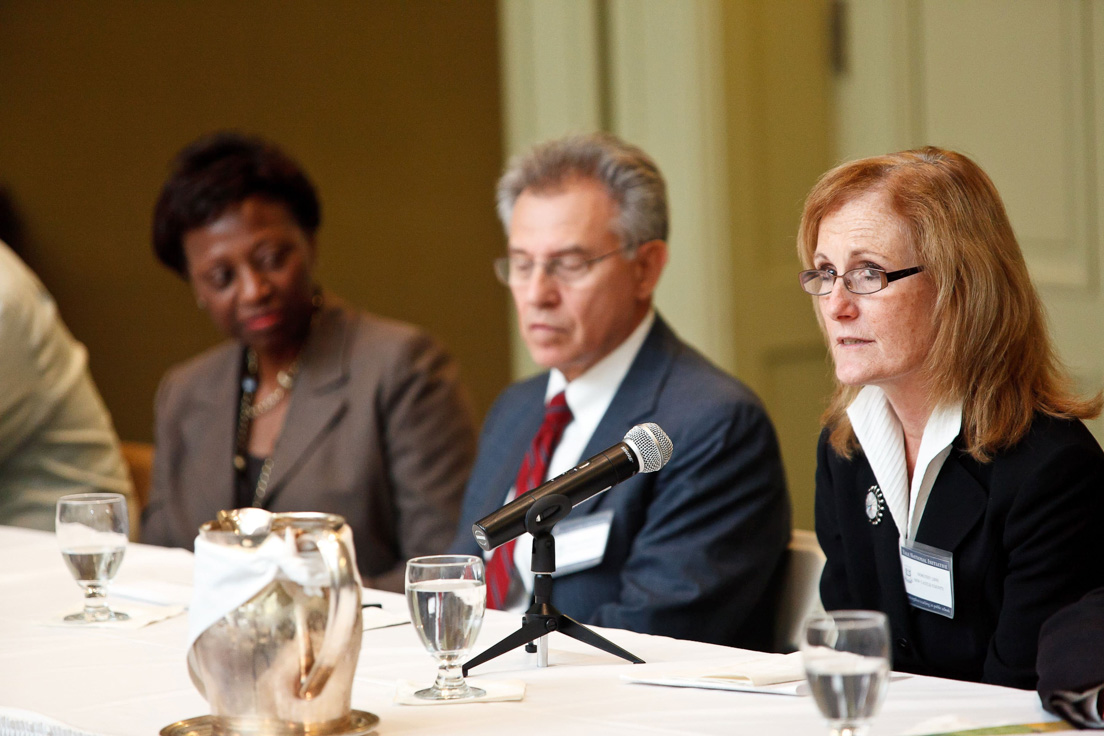 Reports on Planning the Delaware Teachers Institute in New Castle County at the Annual Conference, October 2010. (From left to right: Lillian M. Lowery, Secretary of Education, Delaware Department of Education; Steven H. Godowsky, Superintendent, New Castle County Vocational-Technical School District; and Dorothy A. Linn, Superintendent, Colonial School District.)