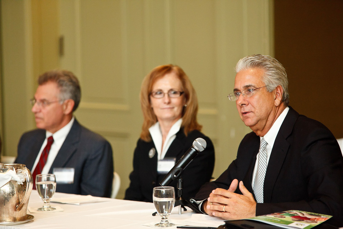 Reports on Planning the Delaware Teachers Institute in New Castle County at the Annual Conference, October 2010. (From left to right: Steven H. Godowsky, Superintendent, New Castle County Vocational-Technical School District; Dorothy A. Linn, Superintendent, Colonial School District; and Tony J. Marchio, Superintendent, Appoquinimink School District.)