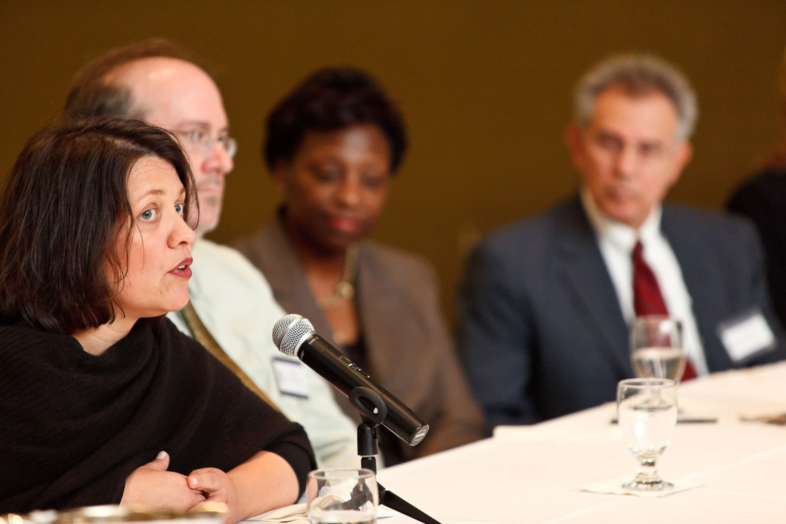 Reports on Planning the Delaware Teachers Institute in New Castle County at the Annual Conference, October 2010. (From left to right: National Fellow Barbara A. Prillaman; Eric W. Rise, Associate Professor of Criminal Justice and Legal Studies, University of Delaware; Lillian M. Lowery, Secretary of Education, Delaware Department of Education; and Steven H. Godowsky, Superintendent, New Castle County Vocational-Technical School District.)