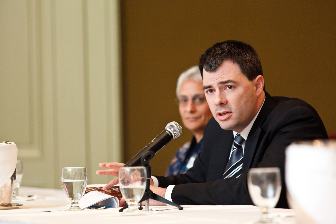 Reports on Planning the Delaware Teachers Institute in New Castle County at the Annual Conference, October 2010. (From left to right: National Fellows Nancy Rudolph and James Foltz.)