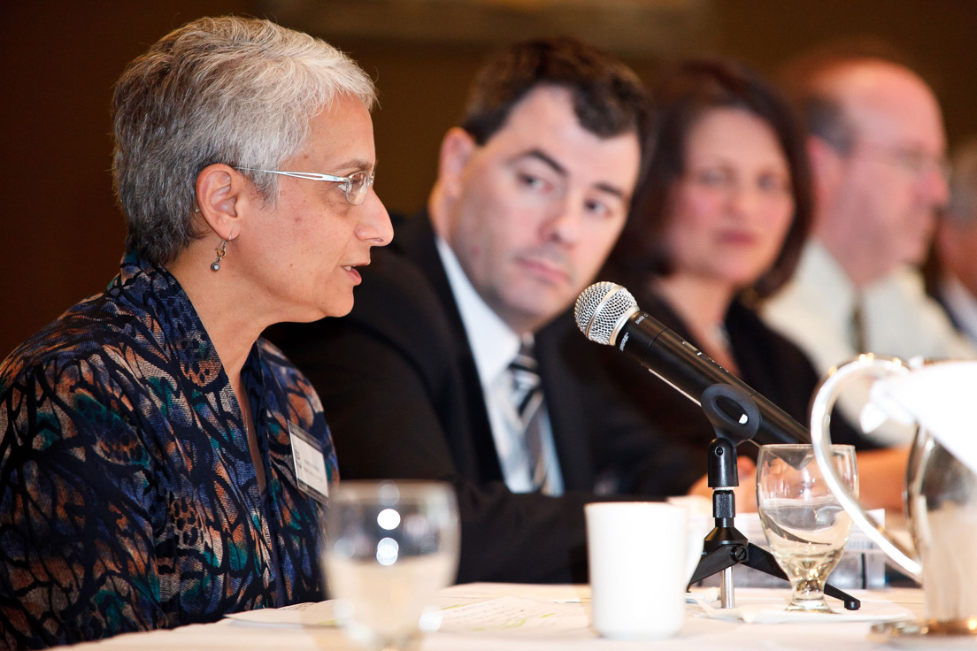 Reports on Planning the Delaware Teachers Institute in New Castle County at the Annual Conference, October 2010. (From left to right: National Fellows Nancy Rudolph,  James Foltz and Barbara A. Prillaman; and Eric W. Rise, Associate Professor of Criminal Justice and Legal Studies, University of Delaware.)