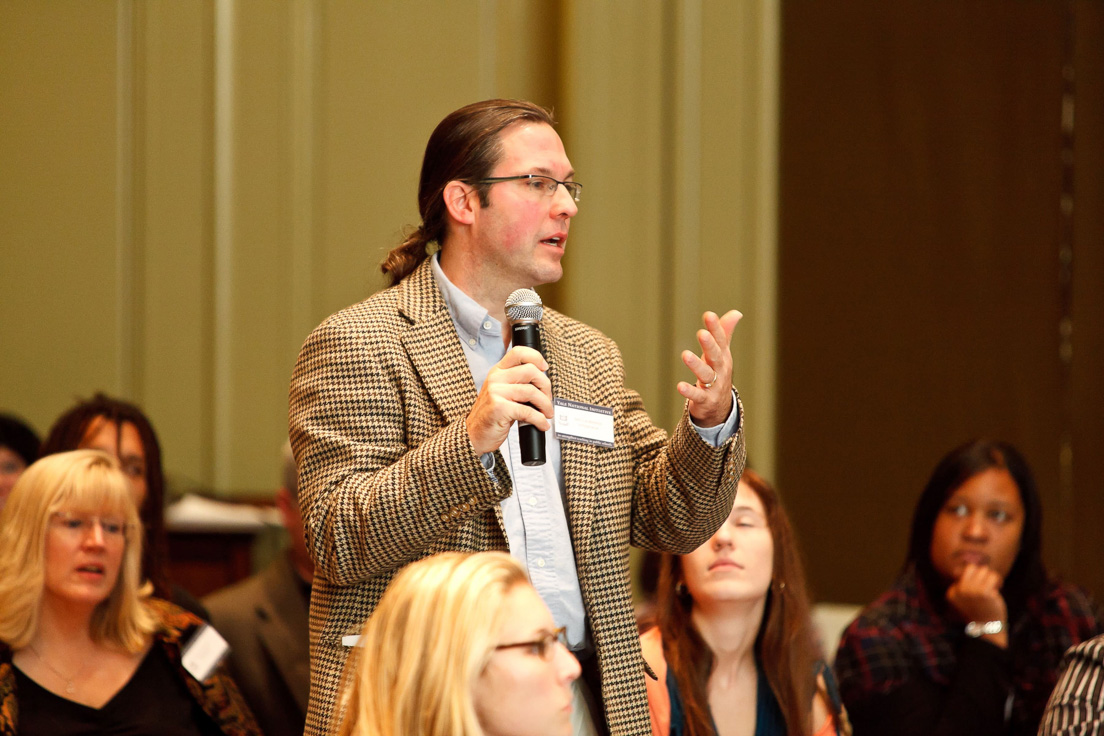 Reports on Planning the Delaware Teachers Institute in New Castle County at the Annual Conference, October 2010. (Standing: National Fellow Eric J. Laurenson, Pittsburgh.)