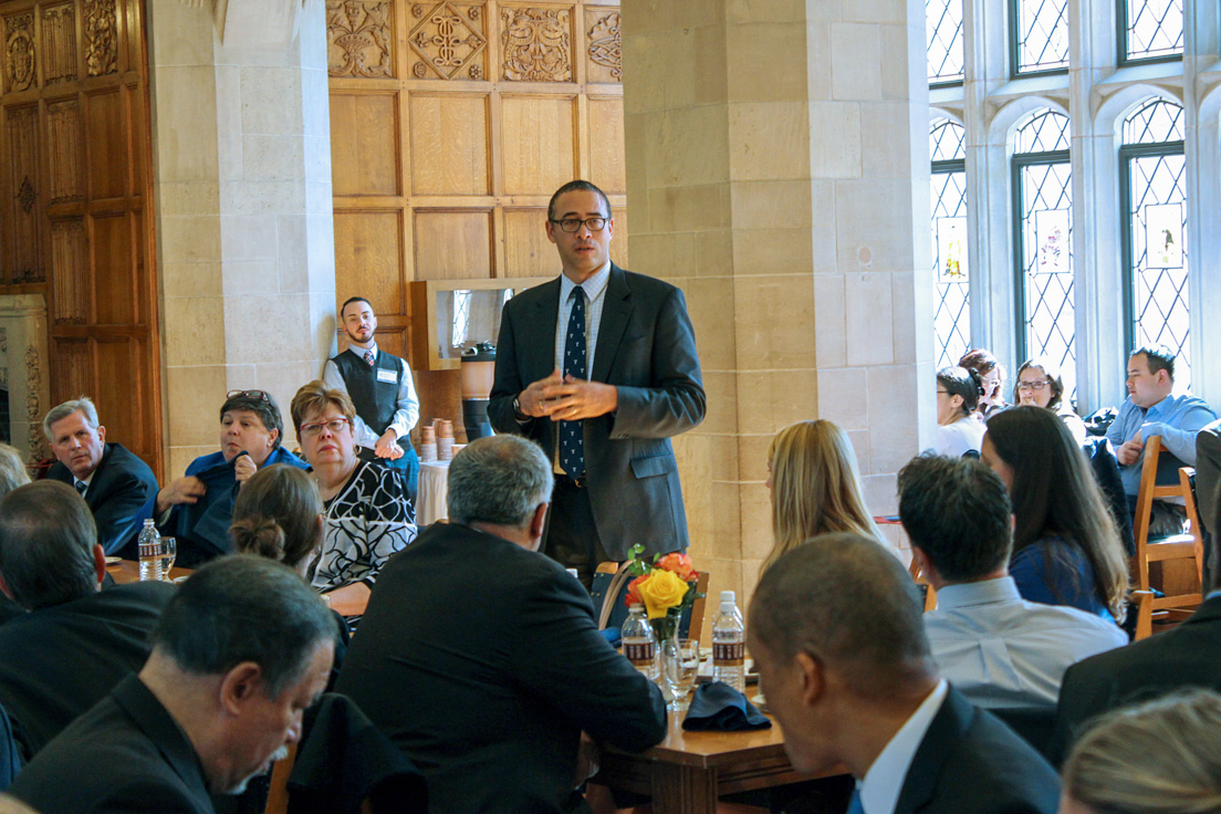 Jonathan Holloway, Dean of Yale College, speaks to attendees during lunch at the 2015 Invitational Conference, October 30, 2015. 