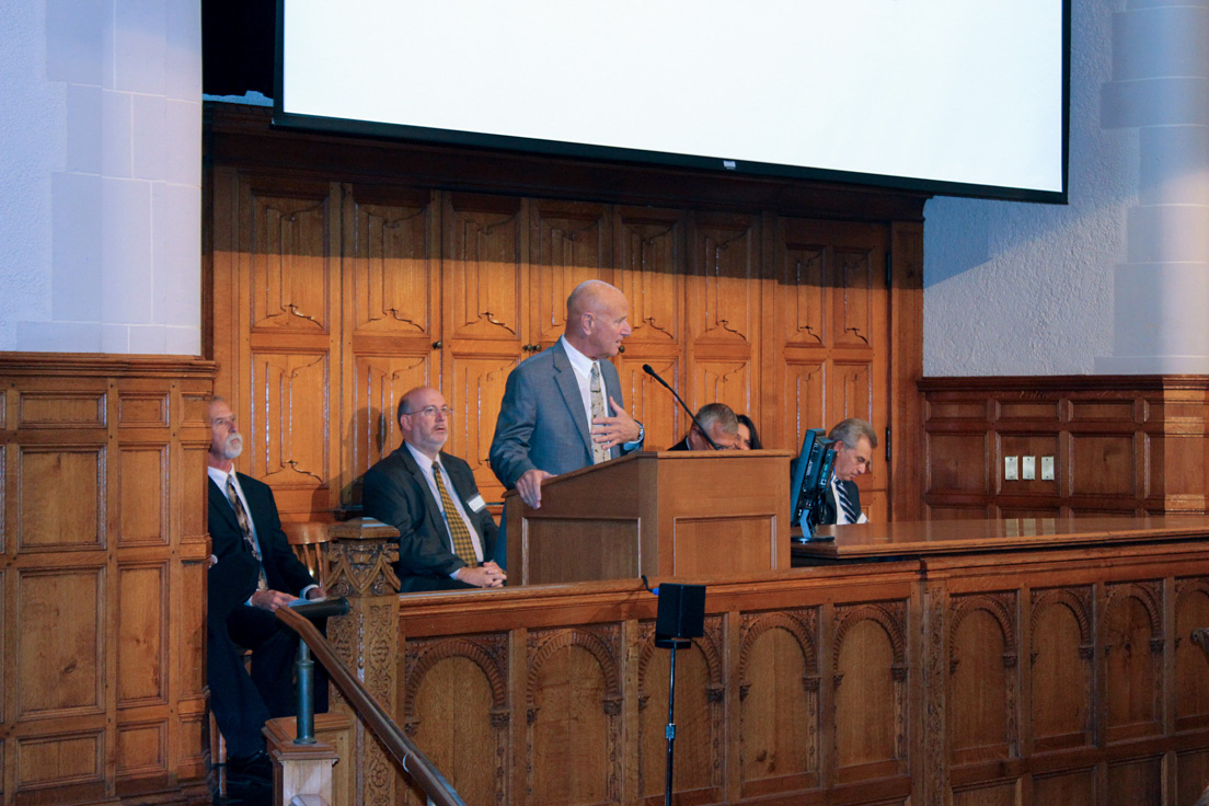 Raymond F. Theilacker, the Founding Director of the Delaware Teachers Institute in New Castle County, speaks as part of the Delaware Teachers Institute Case-Study Panel at the 2015 Invitational Conference, October 30, 2015.