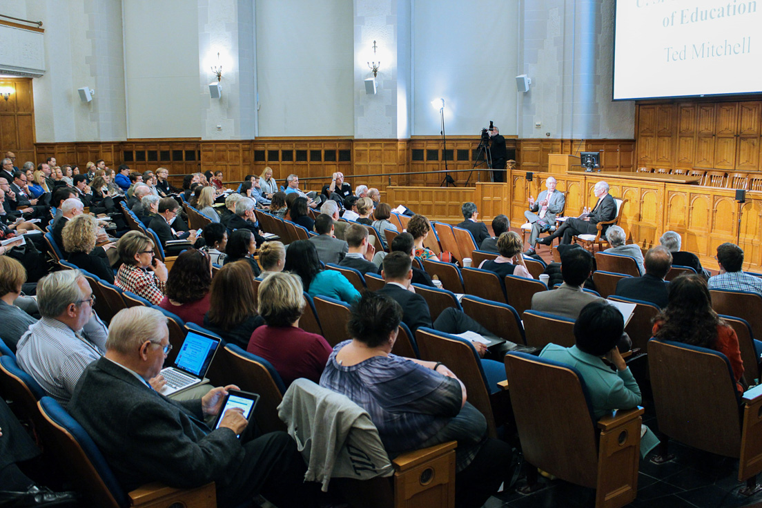 U.S. Under Secretary of Education Ted Mitchell and Thomas Toch, Director of the Center on the Future of American Education, discuss how the Yale-New Haven Teachers Institute and the Teachers Institute Approach address the challenges of public education at the 2015 Invitational Conference, October 30, 2015.