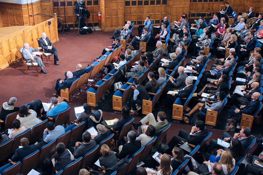 U.S. Under Secretary of Education Ted Mitchell and Thomas Toch, Director of the Center on the Future of American Education, discuss how the Yale-New Haven Teachers Institute and the Teachers Institute Approach address the challenges of public education at the 2015 Invitational Conference, October 30, 2015.