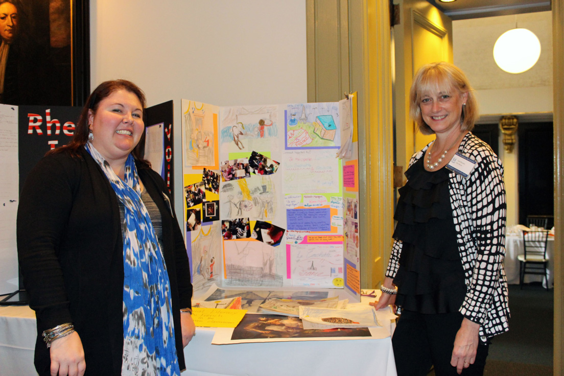 Displays of Student Work from Curriculum Units Developed in National Seminars, Annual Conference, October 31-November 1, 2014. (From left to right: National Fellows Crecia L. Cipriano and Carol P. Boynton, New Haven.)