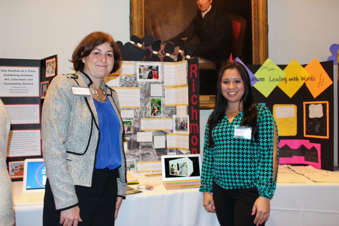 Displays of Student Work from Curriculum Units Developed in National Seminars, Annual Conference, October 31-November 1, 2014. (From left to right: National Fellows Valerie J. Schwarz and Sobeyda Rivera, Richmond.)