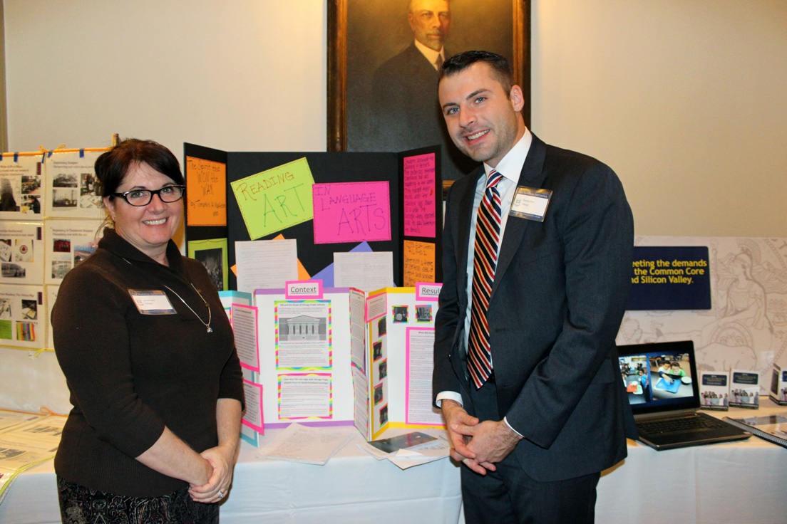 Displays of Student Work from Curriculum Units Developed in National Seminars, Annual Conference, October 31-November 1, 2014. (From left to right: National Fellows Alveda Zahn and Brandon Barr, Chicago.)