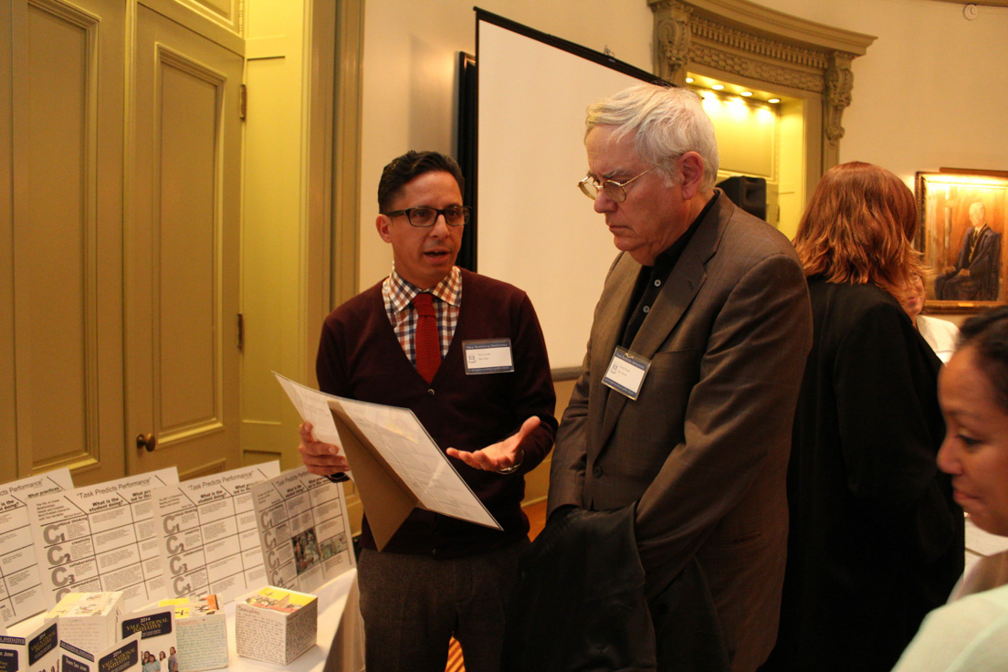 Displays of Student Work from Curriculum Units Developed in National Seminars, Annual Conference, October 31-November 1, 2014. (From left to right: Joe G. Lovato, San José; and Joseph R. Roach, New Haven.)