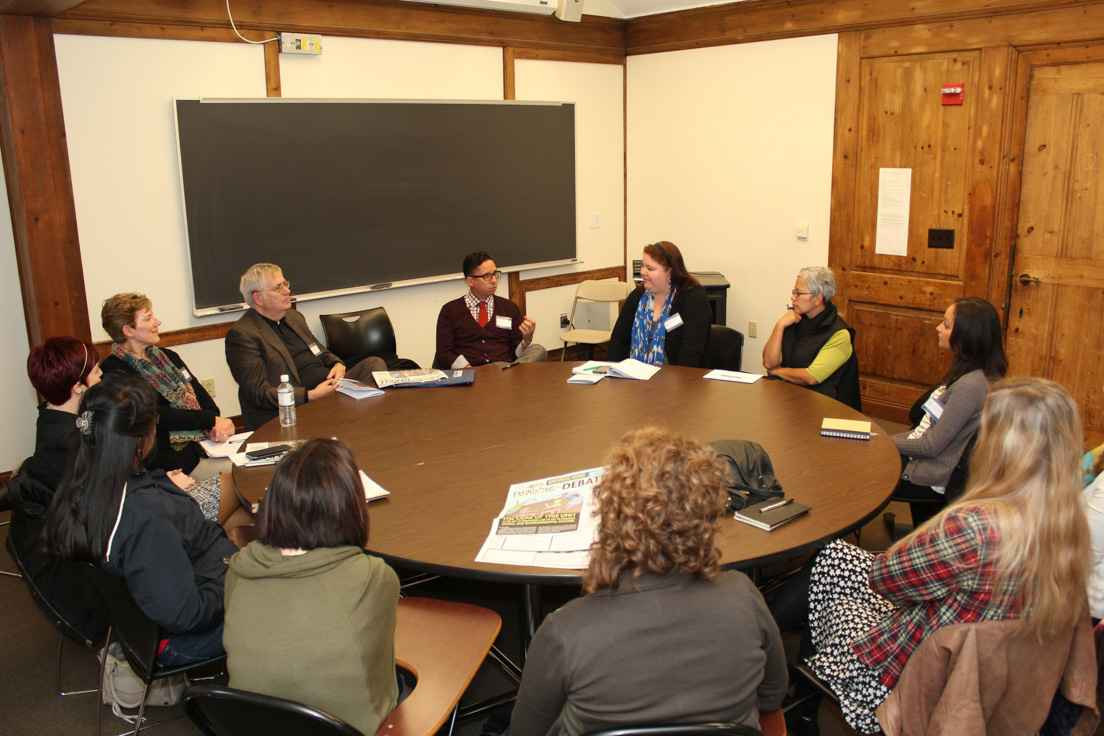 National seminar reunion on "Eloquence," Annual Conference, October 31-November 1, 2014. (From left to right: National Fellows April Higgins, New Castle County; Gloria Brinkman, Charlotte; seminar leader Joseph R. Roach; National Fellows Joe G. Lovato, San José; Crecia L. Cipriano, New Haven; Ludy Aguada, San José; and Christina Cancelli, Richmond.)