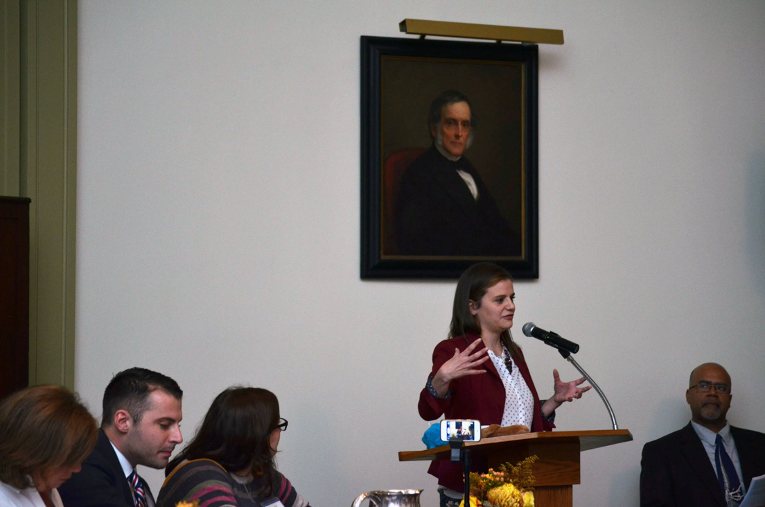 Panel "From National Seminars to Local Classrooms" at the Annual Conference, October 31, 2014. (Standing: National Fellow Jennifer Giarrusso, Pittsburgh.)