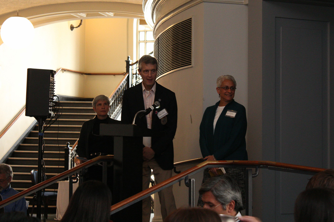 Reports from Break-out Sessions on the Timeliness of the Teachers Institute Approach at the Annual Conference, October 31, 2014. (Standing, left to right: Shelley Rigger, Charlotte; Roger E. Howe, New Haven; and Nancy Rudolph, New Castle County.)