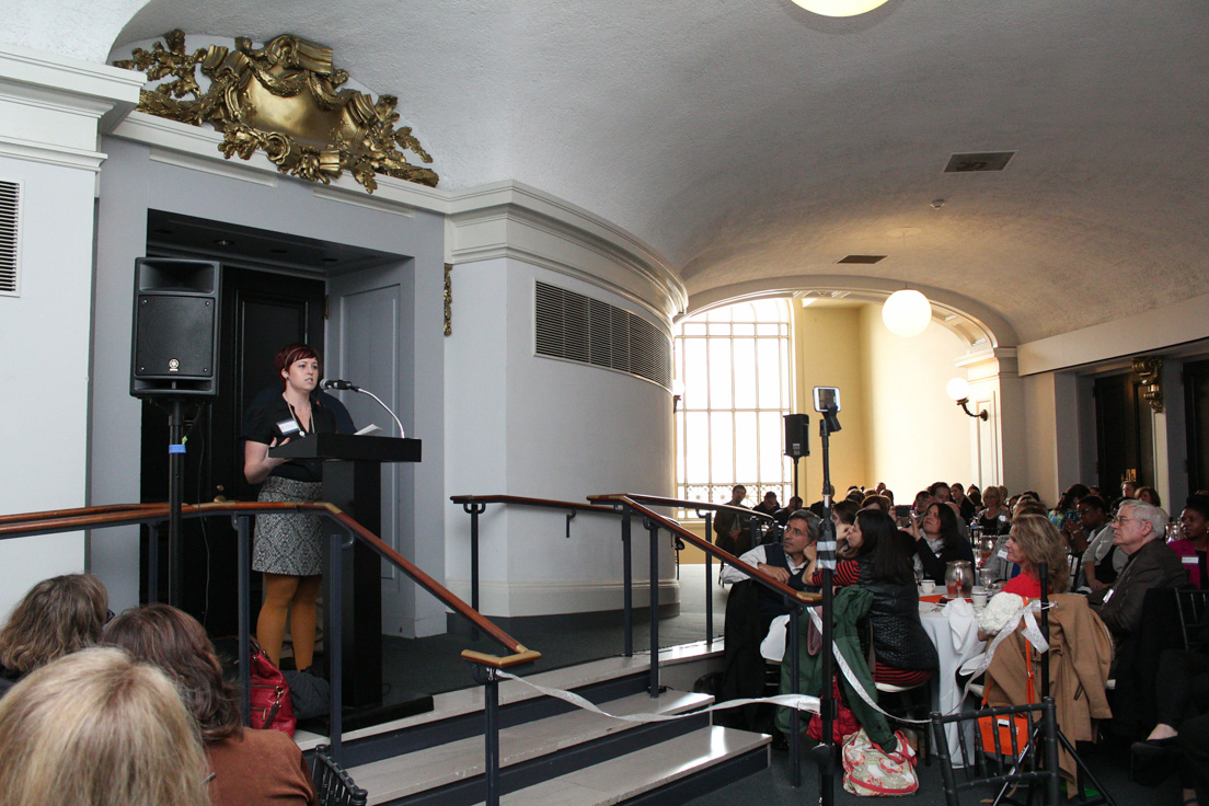 Reports from Break-out Sessions on the Timeliness of the Teachers Institute Approach at the Annual Conference, October 31, 2014. (Standing: National Fellow April Higgins, New Castle County.)